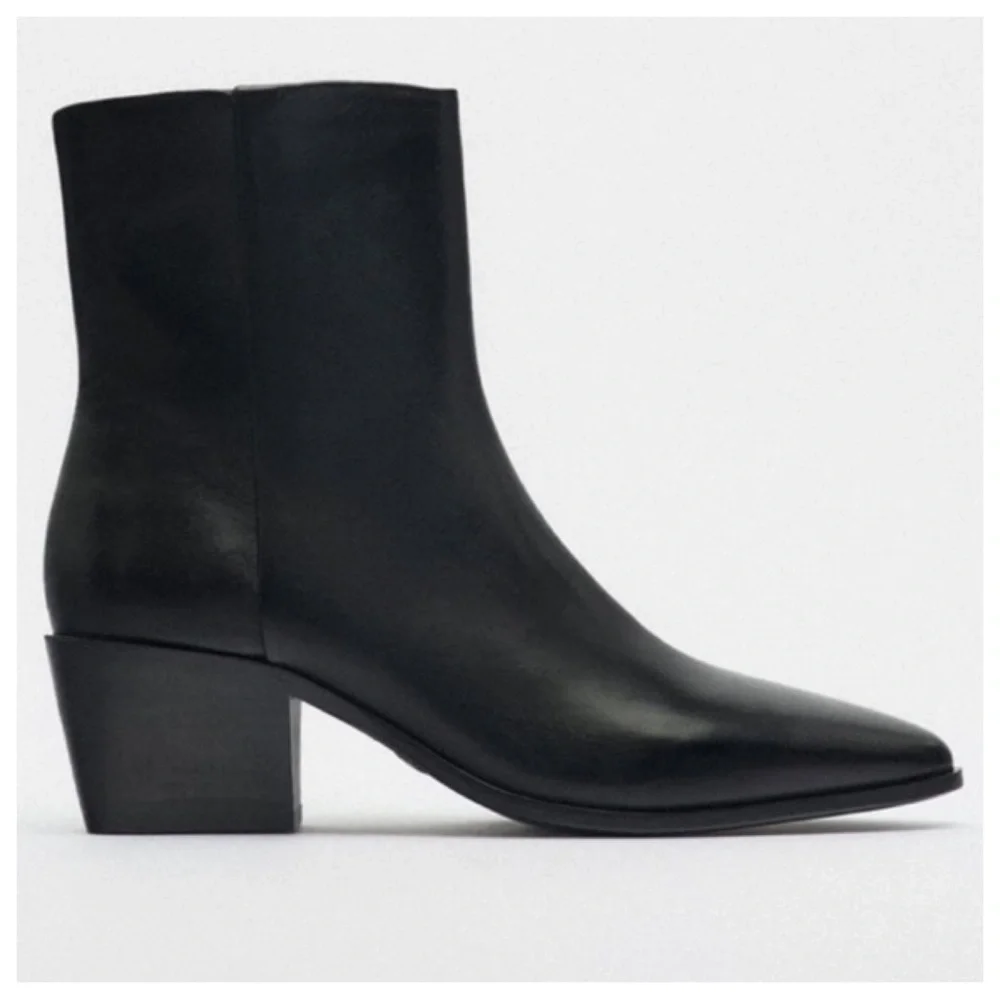 NWT! Zara BLOCK HEEL LEATHER ANKLE BOOTS